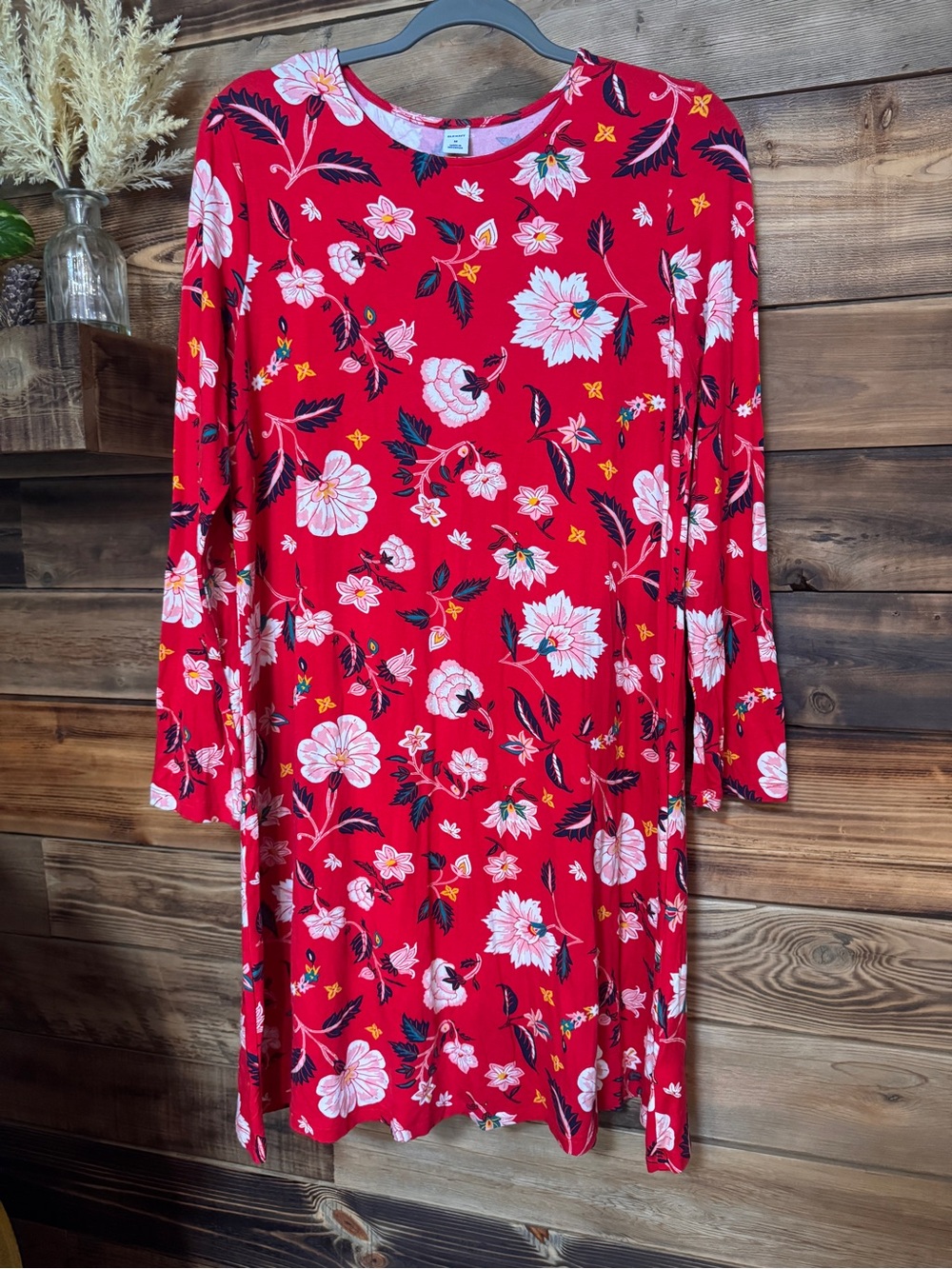 Old Navy Women’s Red Floral Long-Sleeve Dress Size M 10/12 - Picture 2 of 5